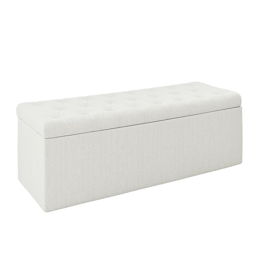 GRADE A1 - Cream Woven Fabric Ottoman Blanket Box - Safina