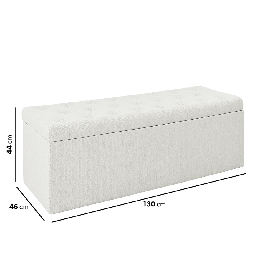 GRADE A1 - Cream Woven Fabric Ottoman Blanket Box - Safina