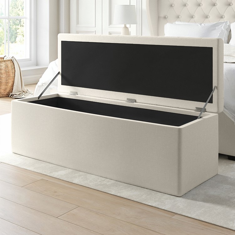 Cream Upholstered Double Ottoman Bed with Blanket Box - Safina