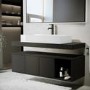 1200mm Black Wall Hung Countertop Double Vanity Unit with Rectangular Basin and Shelves - Porto