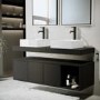 1200mm Black Wall Hung Countertop Double Vanity Unit with Rectangular Basins and Shelves - Porto