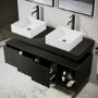 1200mm Black Wall Hung Countertop Double Vanity Unit with Rectangular Basins and Shelves - Porto