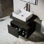 600mm Black Wall Hung Countertop Vanity Unit with Rectangular Basin and Shelves - Porto