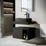600mm Black Wall Hung Countertop Vanity Unit with Black Rectangular Basin and Shelves - Porto