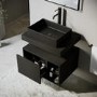 600mm Black Wall Hung Countertop Vanity Unit with Black Rectangular Basin and Shelves - Porto