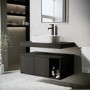800mm Black Wall Hung Countertop Vanity Unit with Oval Basin and Shelves - Porto
