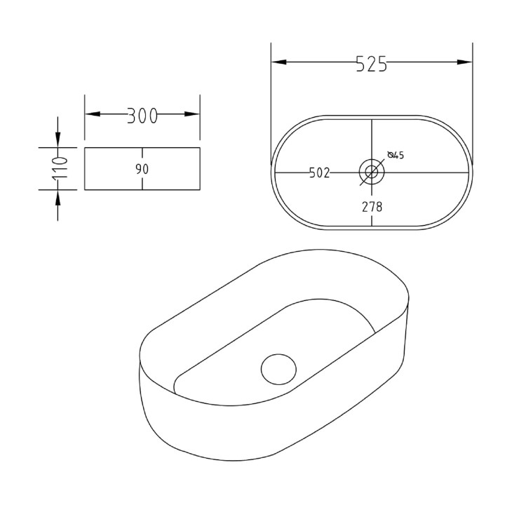 Oval Countertop Basin 525mm - Tennessee