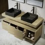 1200mm Oak Wall Hung Countertop Double Vanity Unit with Black Rectangular Basins and Shelves - Porto