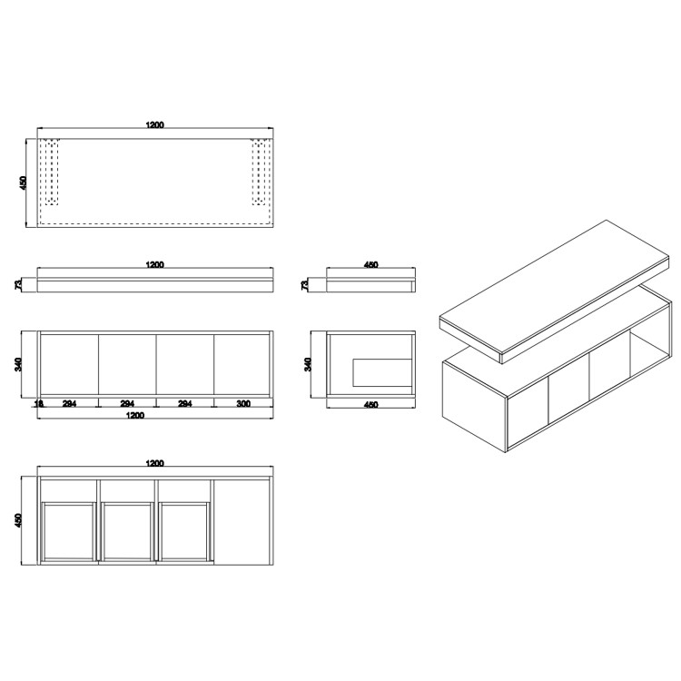 1200mm Wood Effect Wall Hung Double Countertop Vanity Unit with Black Rectangular Basins and Shelf - Porto