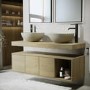 1200mm Oak Wall Hung Countertop Double Vanity Unit with Unglazed Basins and Shelves - Porto