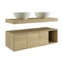1200mm Oak Wall Hung Countertop Double Vanity Unit with Unglazed Basins and Shelves - Porto