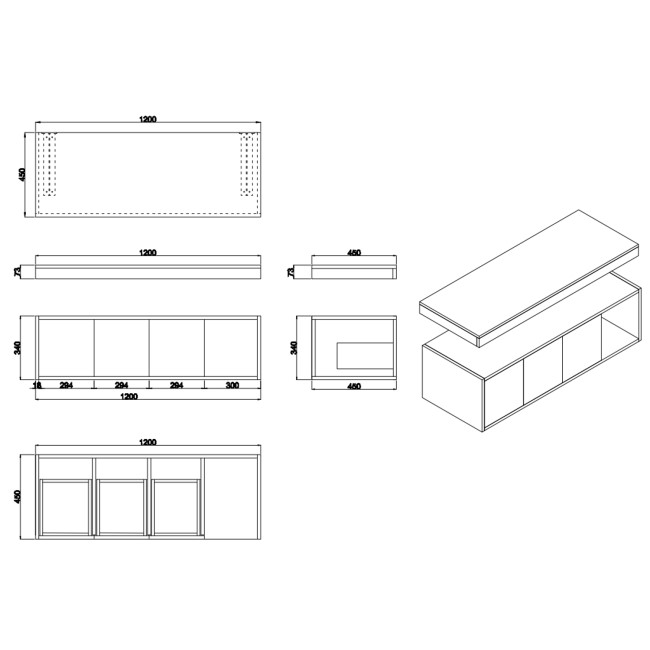 1200mm Wood Effect Wall Hung Double Countertop Vanity Unit with Unglazed Basins and Shelf - Porto