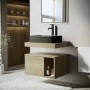 600mm Oak Wall Hung Countertop Vanity Unit with Black Rectangular Basin and Shelves – Porto