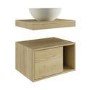600mm Oak Wall Hung Countertop Vanity Unit with Unglazed Basin and Shelves – Porto