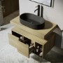 Grade A1 - 800mm Wood Effect Wall Hung Countertop Vanity Unit with Black Oval Basin and Shelf - Porto