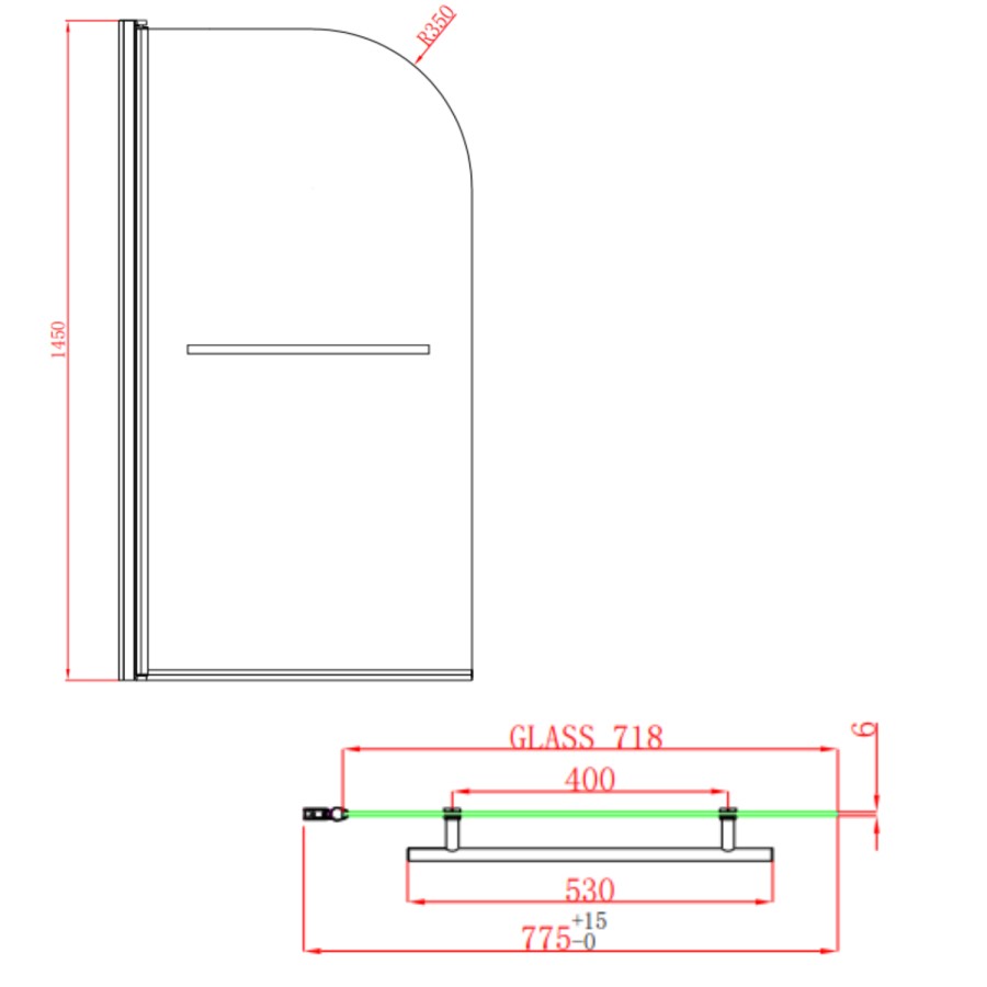 Burgandy Freestanding Single Ended Shower Bath with Chrome Screen & Feet 1670 x 740mm - Park Royal