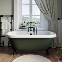 Freestanding Dark Green  Double Ended Roll Top Bath with Black Feet 1515 x 740mm - Park Royal