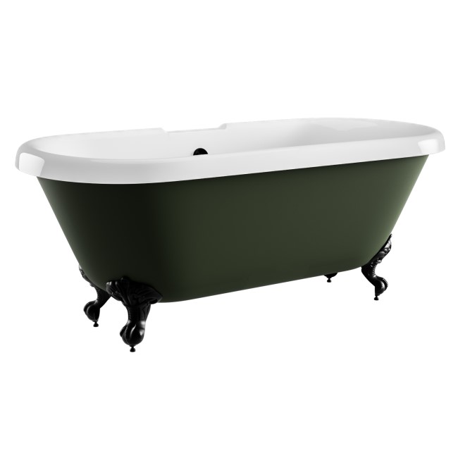 Grade A1 - Freestanding Dark Green Double Ended Roll Top Bath with Black Feet 1515 x 740mm - Park Royal