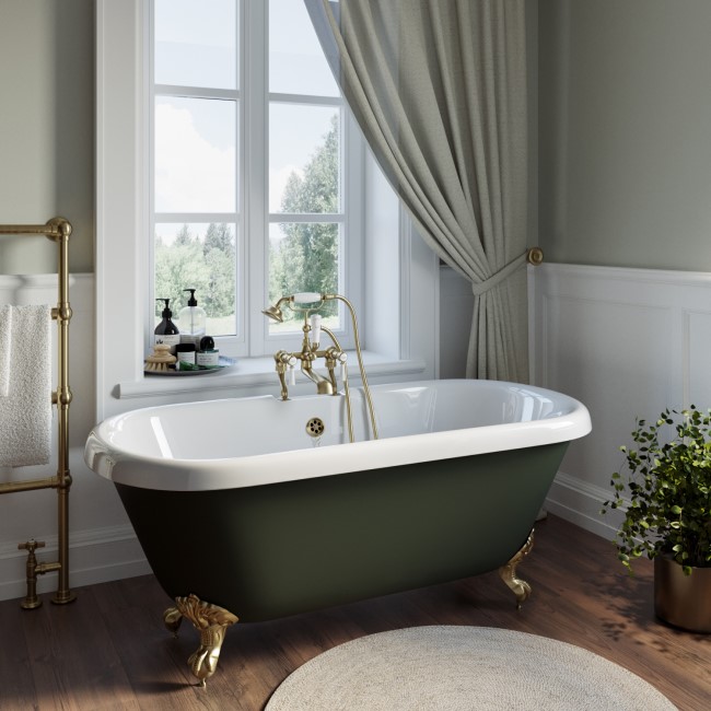 Freestanding Dark Green  Double Ended Roll Top Bath with Brass Feet 1515 x 740mm - Park Royal