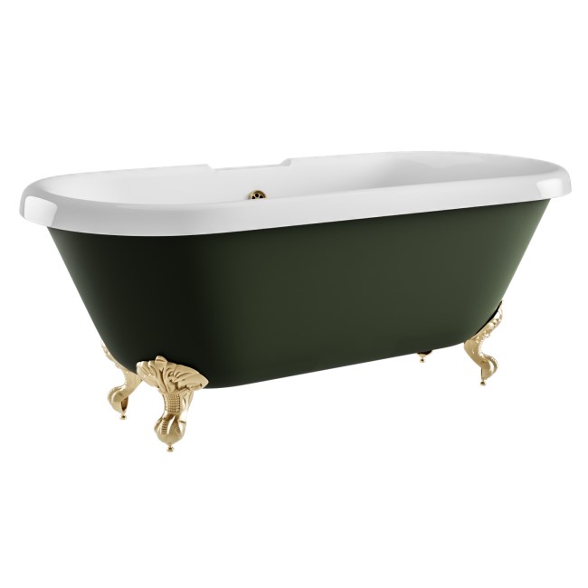 Freestanding Dark Green  Double Ended Roll Top Bath with Brass Feet 1515 x 740mm - Park Royal