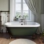 Freestanding Dark Green Double Ended Roll Top Bath with Bronze Feet 1515 x 740mm - Park Royal