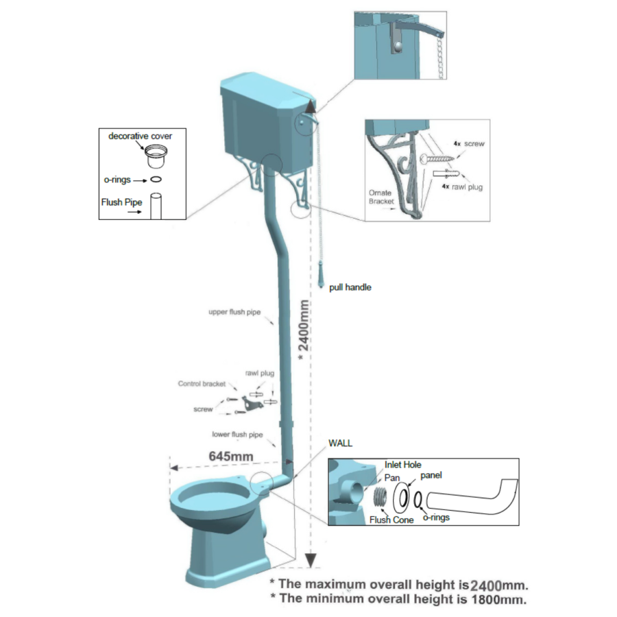Traditional High Level Short Projection Toilet with Black Wooden Soft Close Seat - Park Royal