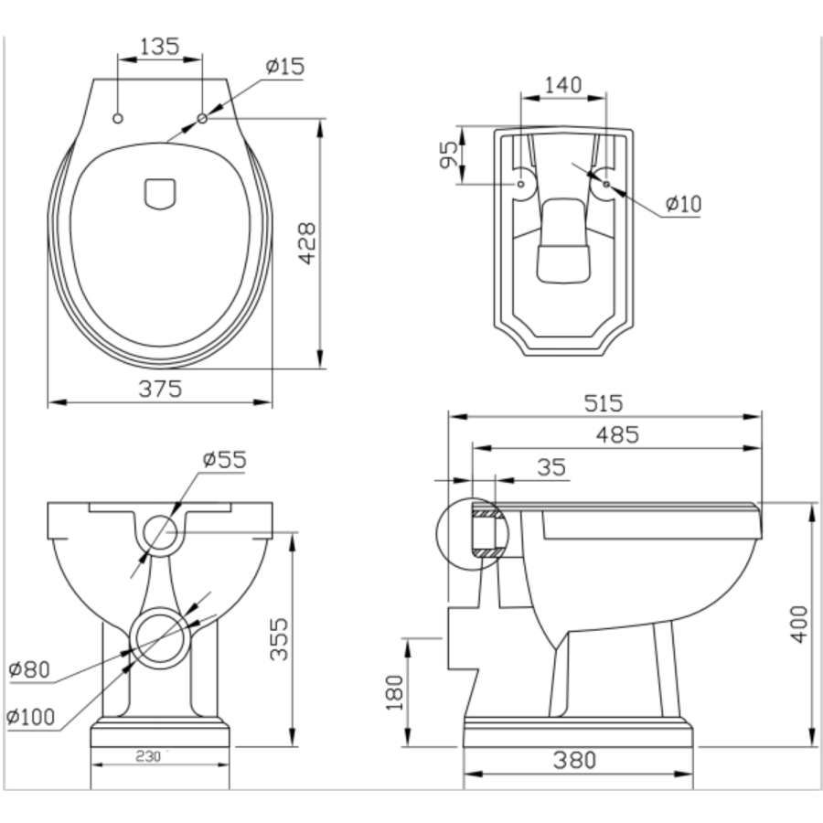 Park Royal  LL WC and WG Wood Soft Close Seat - Matt Black Flush Kit & Handle 