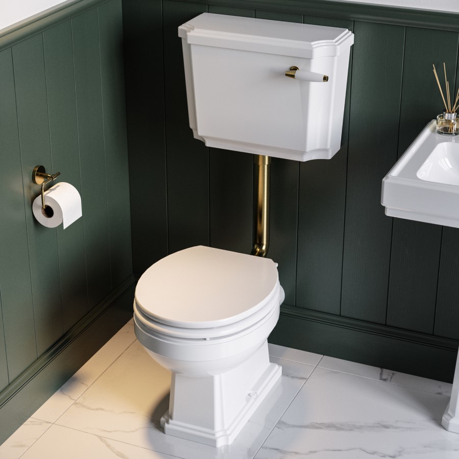 Park Royal  LL WC and WG Wood Soft Close Seat - Brushed Brass Flush Kit & Handle 