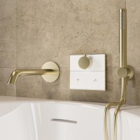 Brushed Brass 2 Outlet Concealed Mixer Shower Set With Bath Filler Spout & Hand Shower - Priya
