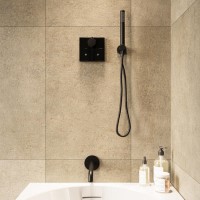 Black 2 Outlet Concealed Mixer Shower Set With Bath Filler Spout & Hand Shower - Priya