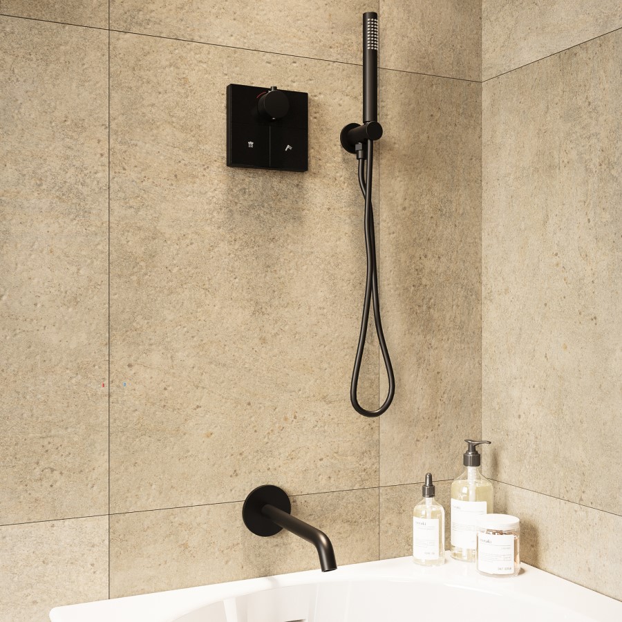 Black 2 Outlet Concealed Mixer Shower Set With Bath Filler Spout & Hand Shower - Priya