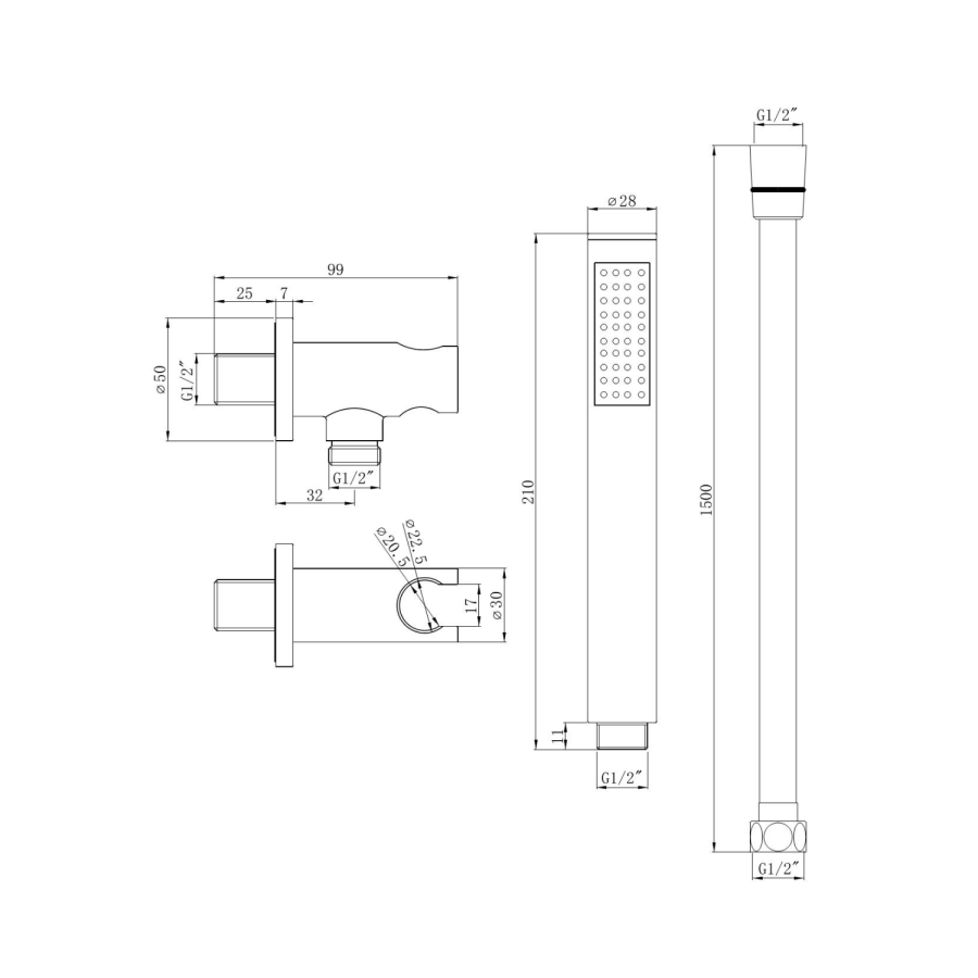 Black 2 Outlet Concealed Mixer Shower Set With Bath Filler Spout & Hand Shower - Priya