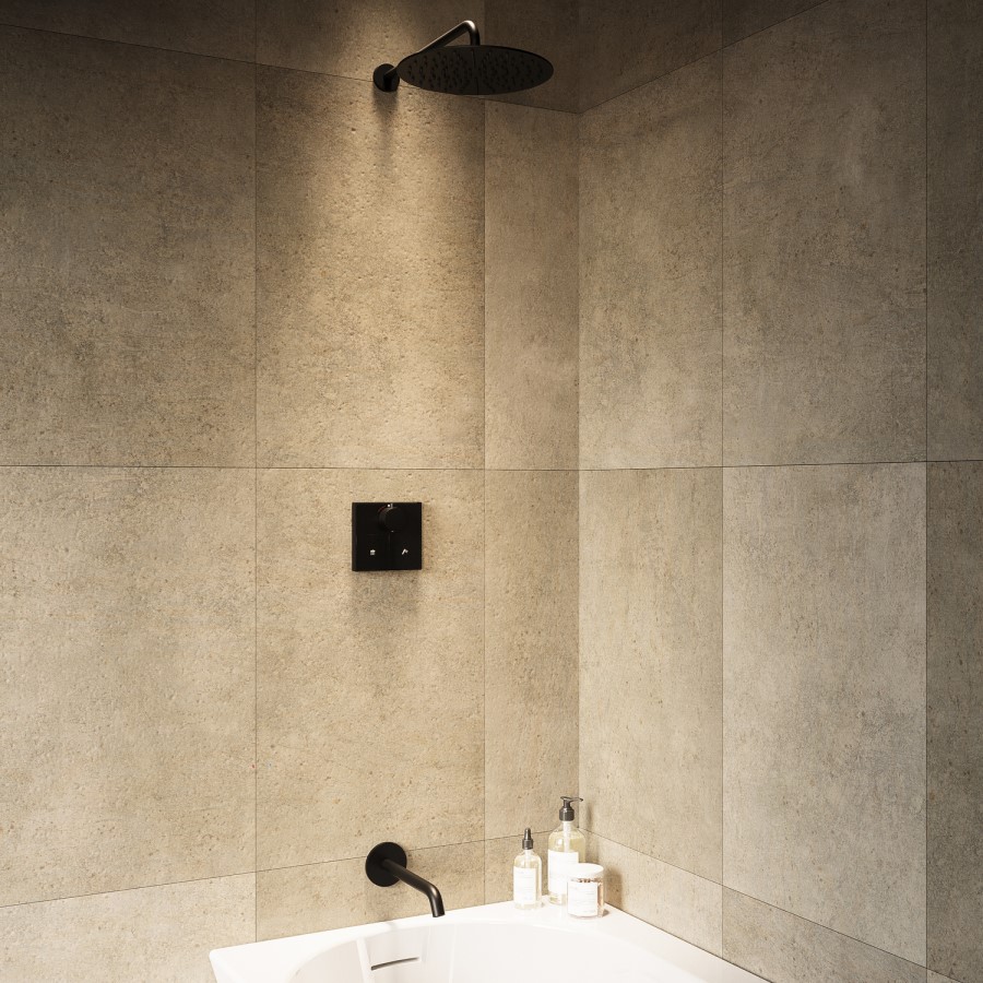 Black 2 Outlet Concealed Mixer Shower Set With Bath Filler Spout - Priya