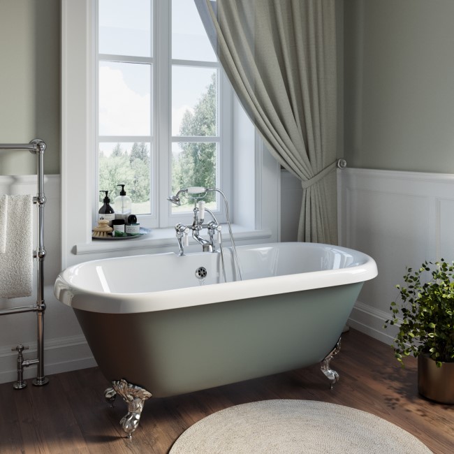 Grade A1 - Freestanding Light Green Double Ended Roll Top Bath with Chrome Feet 1515 x 740mm - Park Royal