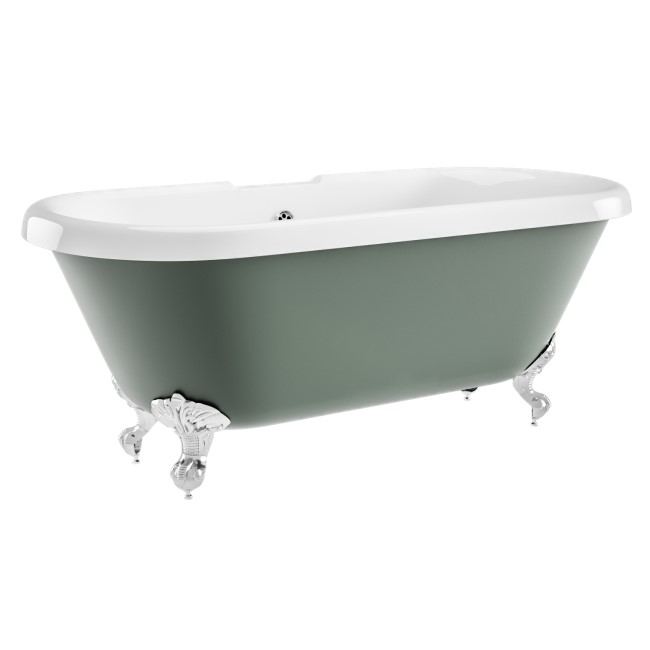 Grade A1 - Freestanding Light Green Double Ended Roll Top Bath with Chrome Feet 1515 x 740mm - Park Royal