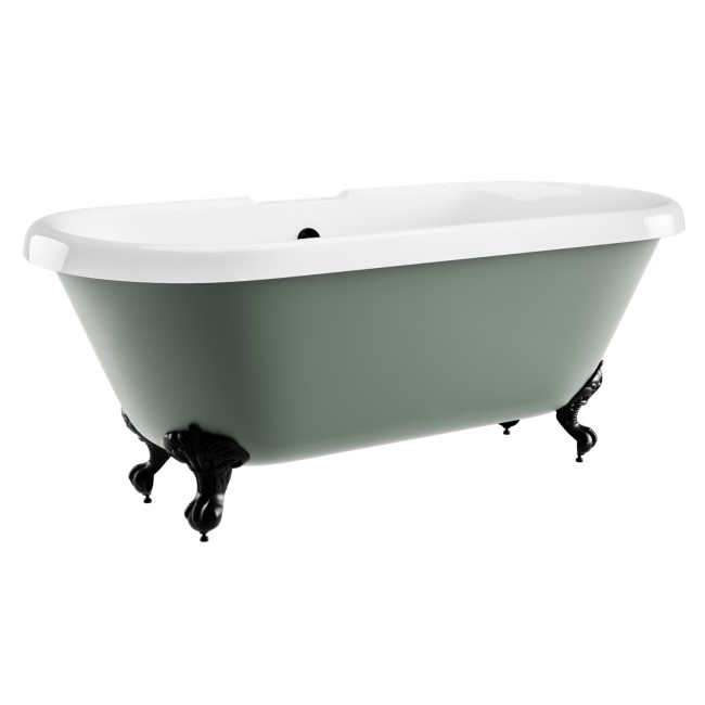 Grade A1 - Freestanding Light Green Double Ended Roll Top Bath with Black Feet 1515 x 740mm - Park Royal