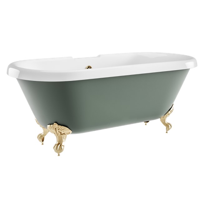 Grade A1 - Freestanding Light Green Double Ended Roll Top Bath with Brass Feet 1515 x 740mm - Park Royal