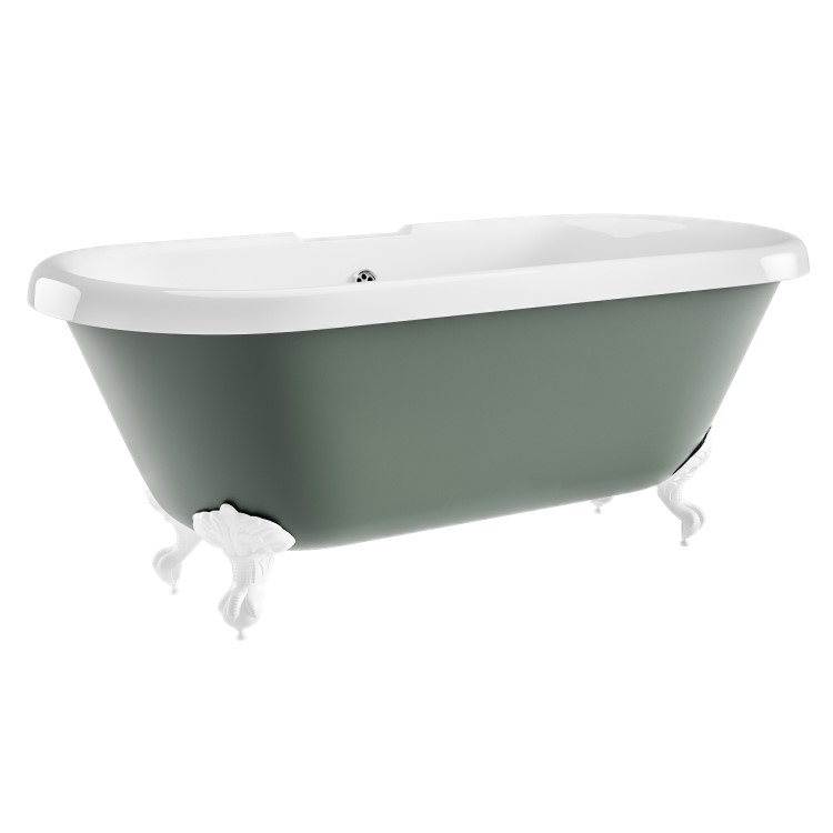 Freestanding Light Green Double Ended Roll Top Bath with White Feet 1515 x 740mm - Park Royal