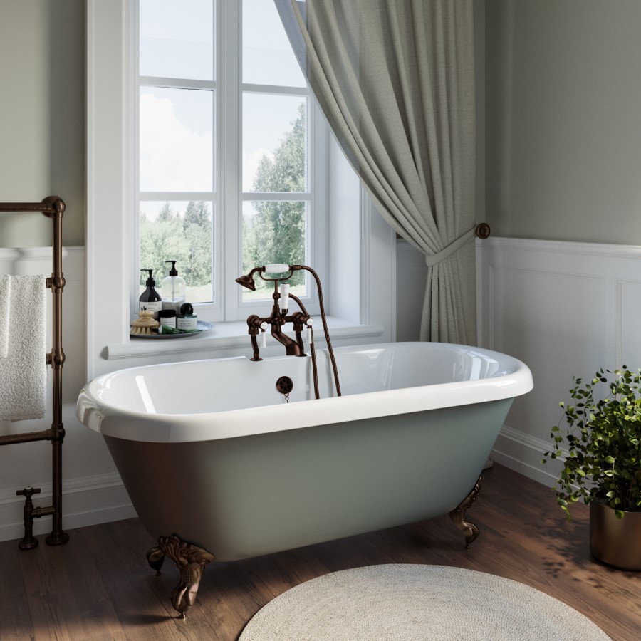 Freestanding Light Green Double Ended Roll Top Bath with Bronze Feet 1515 x 740mm - Park Royal