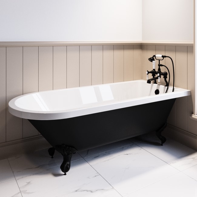 Black Freestanding Single Ended Bath with Black Feet 1670 x 740mm - Park Royal