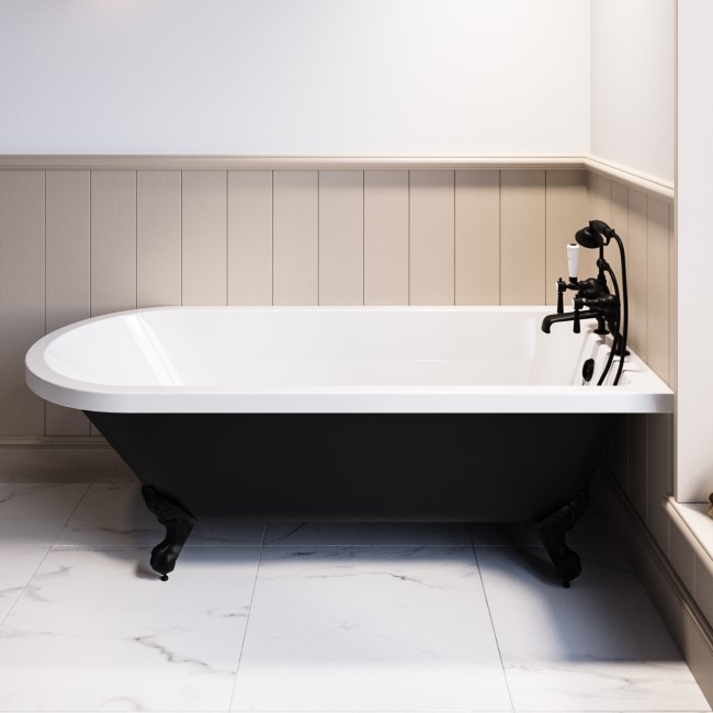 Black Freestanding Single Ended Bath with Black Feet 1670 x 740mm - Park Royal