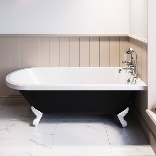 Black Freestanding Single Ended Bath with White Feet 1670 x 740mm - Park Royal