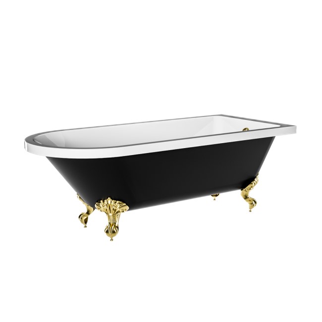 Black Freestanding Single Ended Bath with Brass Feet 1670 x 740mm - Park Royal