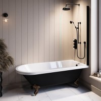 Black Freestanding Single Ended Shower Bath with Bronze Feet & Black Bath Screen 1670 x 740mm - Park Royal