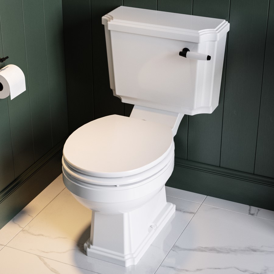 White Round Wooden Soft Close Toilet Seat with Quick Release and Matt Black Hinges - Park Royal