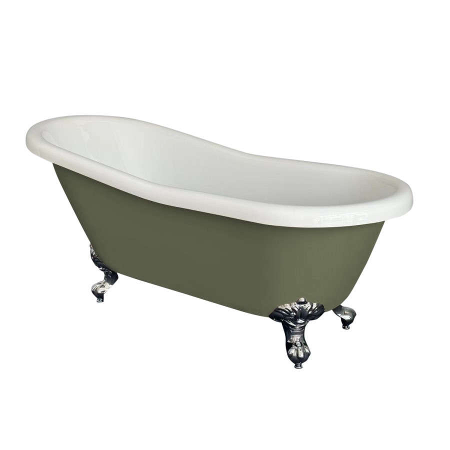 Dark Green Freestanding Single Ended Roll Top Slipper Bath with Chrome Feet 1615 x 690mm - Park Royal