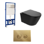 Matt Black Wall Hung Smart Bidet Japanese Toilet & 1160mm Frame Cistern and Brushed Brass Mechanical Flush Plate - Purificare