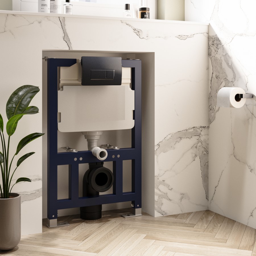 Matt Black Wall Hung Smart Bidet Japanese Toilet & 820mm Frame Cistern with Gunmetal Grey  Pneumatic Flush Plate - Purificare