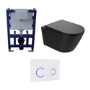 Matt Black Wall Hung Smart Bidet Japanese Toilet & 820mm Frame Cistern with White Glass Sensor Pneumatic Flush Plate - Purificare