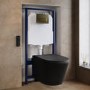 Matt Black Wall Hung Smart Bidet Japanese Toilet & 1160mm Frame Cistern with Brushed Brass Pneumatic Flush Plate - Purificare